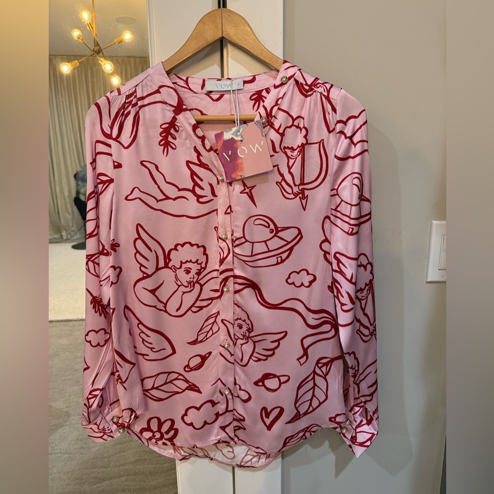 Vow Studio “Here Comes Love”  Pink and Red Blouse Size 8 NWT